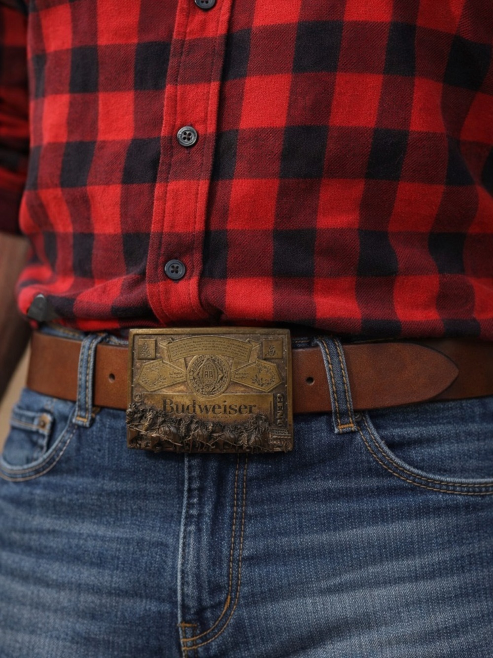Vintage Budweiser Belt Buckle Anheuser Busch Brass‎ Horse Drawn Wagon